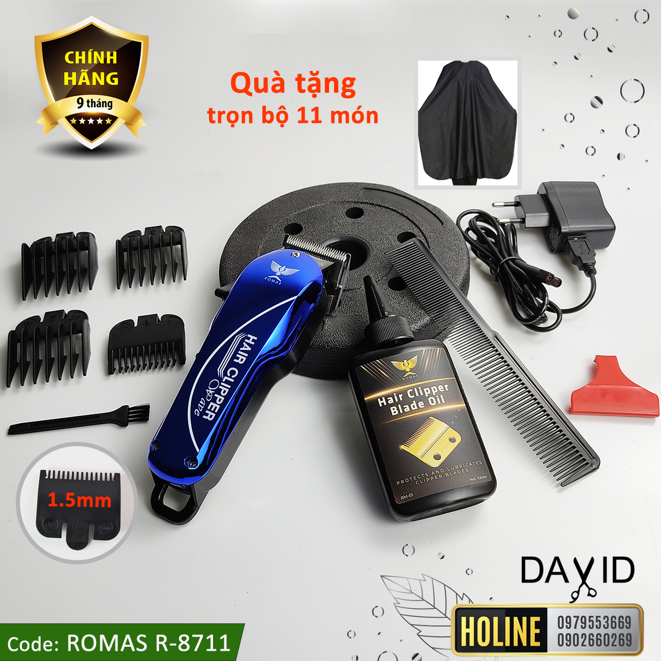 Tông đơ cắt tóc Romas R8711 - Blue Tông đơ cắt tóc Romas R8711 - Blue