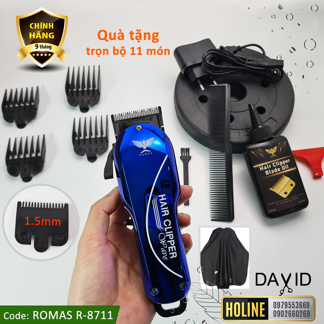 Tông đơ cắt tóc Romas R8711 - Blue Tông đơ cắt tóc Romas R8711 - Blue