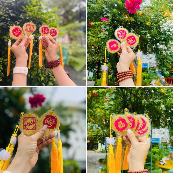 Lá Bồ Đề Dát Vàng Chữ Thư Pháp BÌNH AN Phù Hợp Làm Treo Xe Ốp Lưng Điện Thoại Nhà Cửa