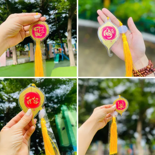 Lá Bồ Đề Dát Vàng Chữ Thư Pháp BÌNH AN Phù Hợp Làm Treo Xe Ốp Lưng Điện Thoại Nhà Cửa