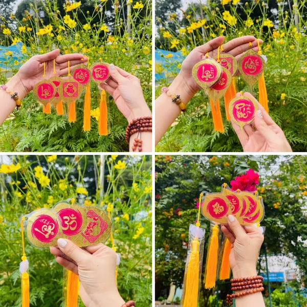 Lá Bồ Đề Dát Vàng Chữ Thư Pháp BÌNH AN Phù Hợp Làm Treo Xe Ốp Lưng Điện Thoại Nhà Cửa