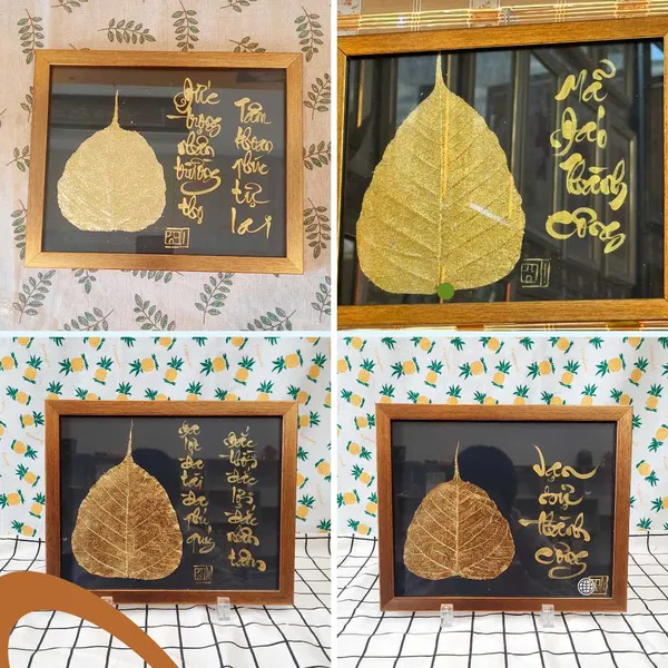 Thư pháp lá bồ đề dát vàng VẠN SỰ NHƯ Ý
