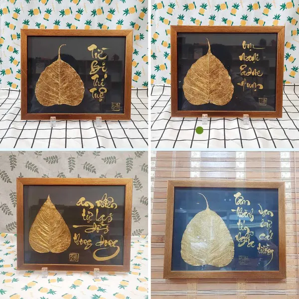 Thư pháp lá bồ đề dát vàng VẠN SỰ NHƯ Ý