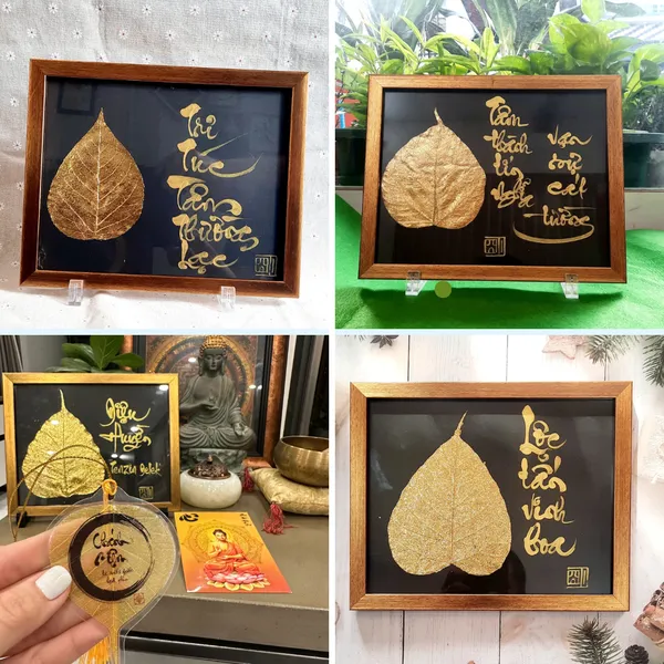 Thư pháp lá bồ đề dát vàng VẠN SỰ NHƯ Ý