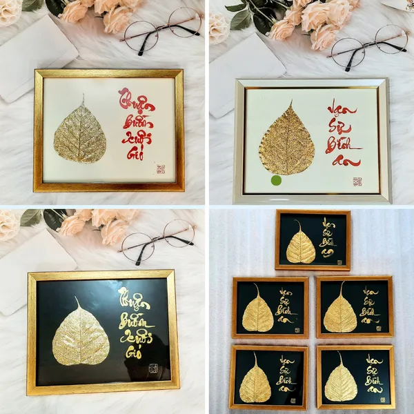 Thư pháp lá bồ đề dát vàng VẠN SỰ NHƯ Ý