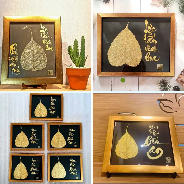 Thư pháp lá bồ đề dát vàng VẠN SỰ NHƯ Ý