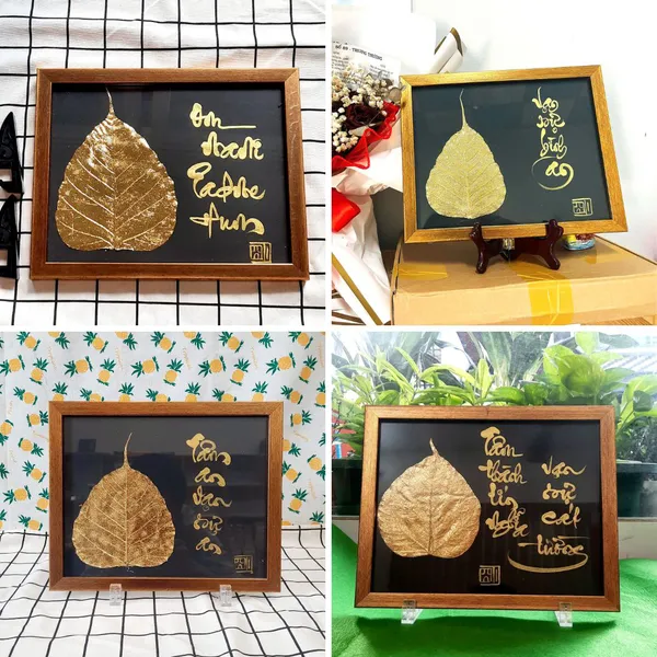 Thư pháp lá bồ đề dát vàng VẠN SỰ NHƯ Ý