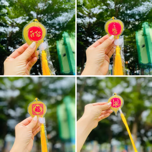 Lá Bồ Đề Dát Vàng Chữ Thư Pháp BÌNH AN Phù Hợp Làm Treo Xe Ốp Lưng Điện Thoại Nhà Cửa