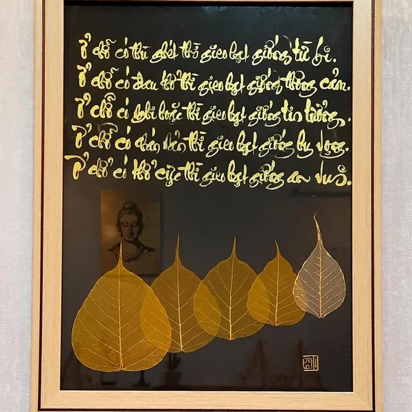 Thư pháp lá bồ đề 5 diều tâm niệm sống