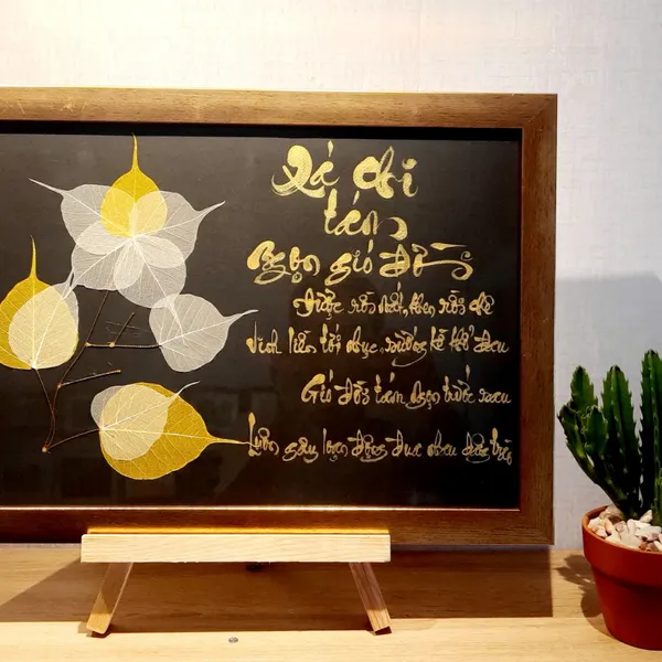 Thư pháp lá bồ đề XÁ CHI TÁM NGỌN GIÓ ĐỜI