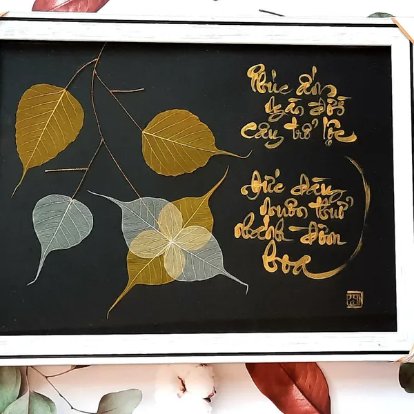 Thư pháp lá bồ đề chữ PHÚC 30x40 cm