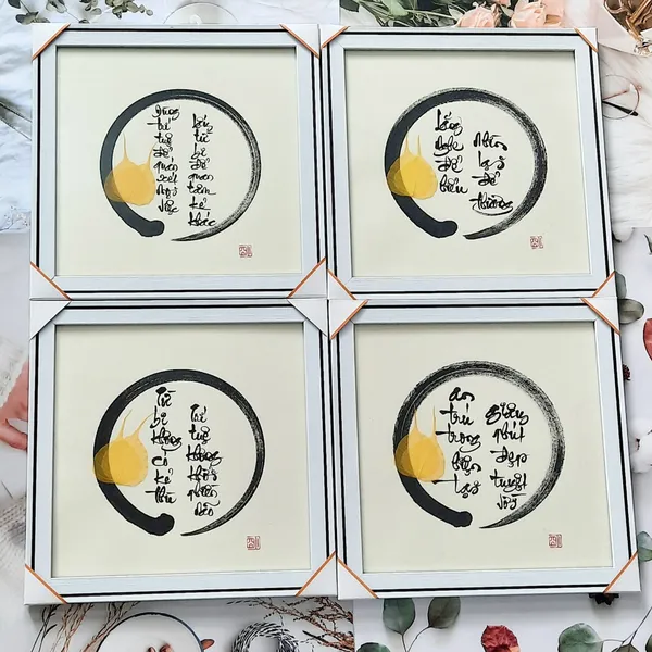 Thư pháp lá bồ đề LẮNG NGHE ĐỂ HIỂU 30x30 cm