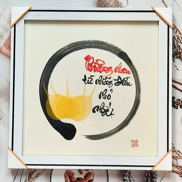 Thư pháp lá bồ đề THƯƠNG NHAU  30x30 cm