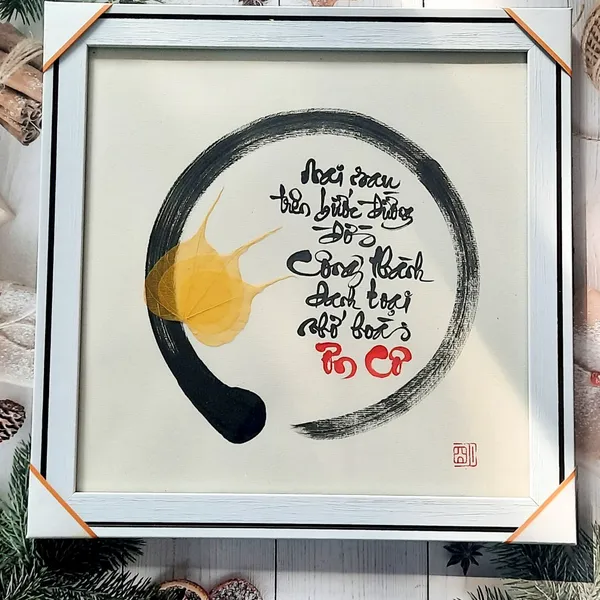 Thư pháp lá bồ đề ƠN CÔ 30x30 cm