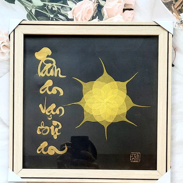 Thư pháp lá bồ đề TÂM AN VẠN SỰ AN 30x30 cm
