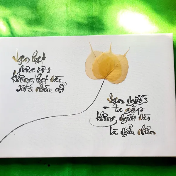 Thư pháp lá bồ đề VẠN HẠT MƯA RƠI 40x60 cm