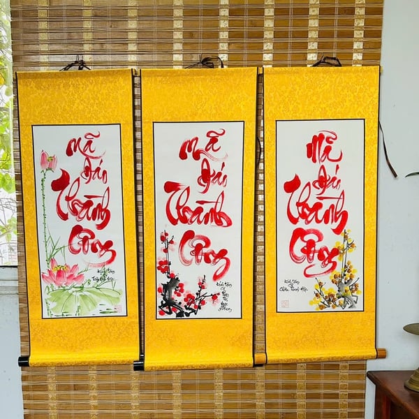 Liễn thư pháp 30x80 cm chữ PHÚC SINH PHÚ QUÝ nền giấy đỏ