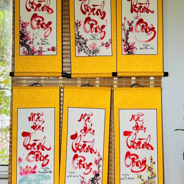 Liễn thư pháp 30x80 cm chữ PHÚC SINH PHÚ QUÝ nền giấy đỏ