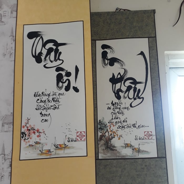 Liễn thư pháp 30x80 cm chữ ƠN THẦY