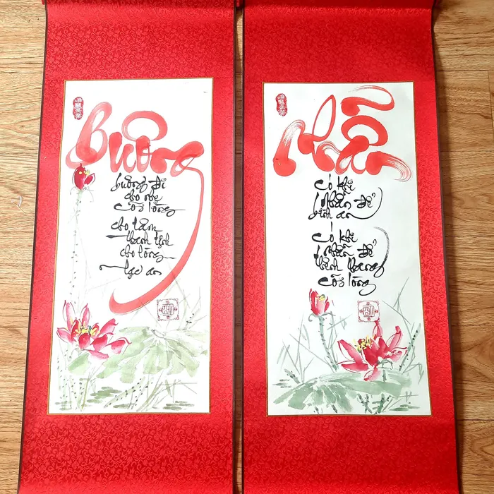 Liễn thư pháp chữ Buông Nhẫn
