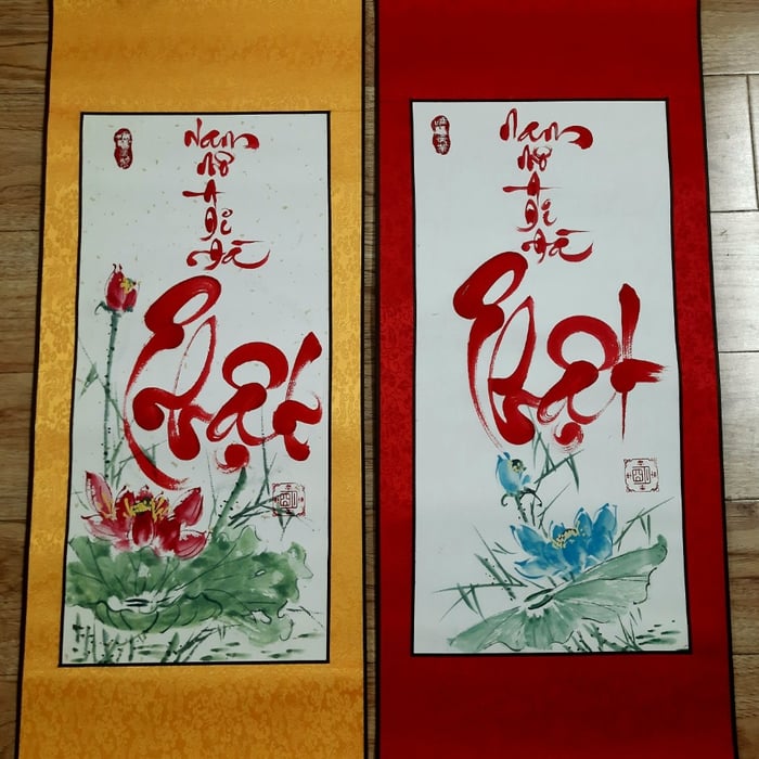 Liễn thư pháp 30x80 cm chữ NAM MÔ A DI ĐÀ PHẬT