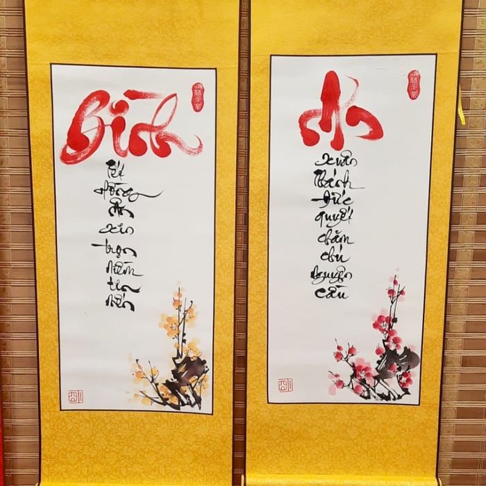 2 Liễn thư pháp 30x80 cm chữ BÌNH và AN