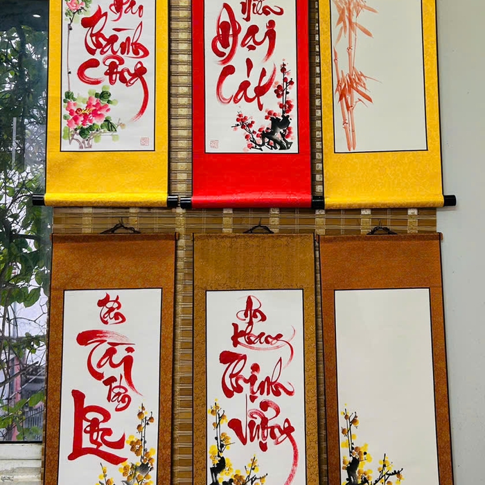 Liễn thư pháp 30x80 cm chữ AN KHANG THỊNH VƯỢNG