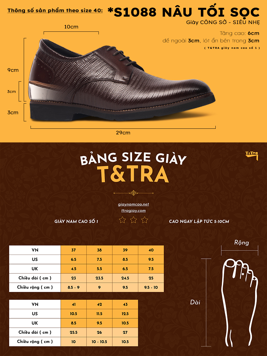 Giày Cao Nam S1088NTS