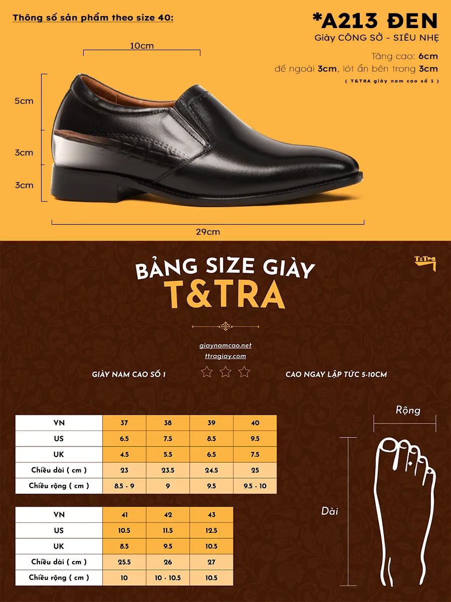 GIÀY CAO NAM A213D 6CM