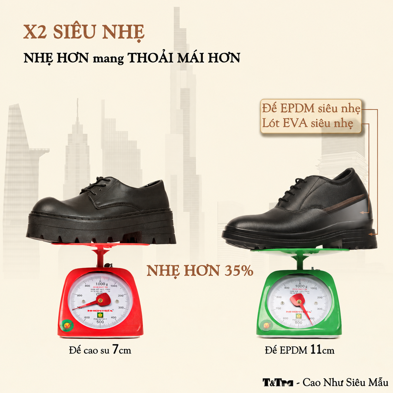 GIÀY CAO NAM SIÊU NHẸ T141 ĐEN CAO 11CM