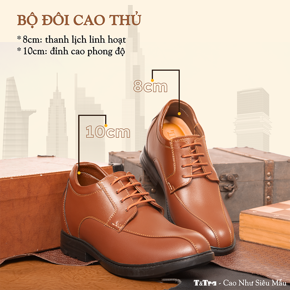 GIÀY ĐỘN NAM CAO 8CM SIÊU ÊM- CHỐNG DỐC T87  NÂU BÒ