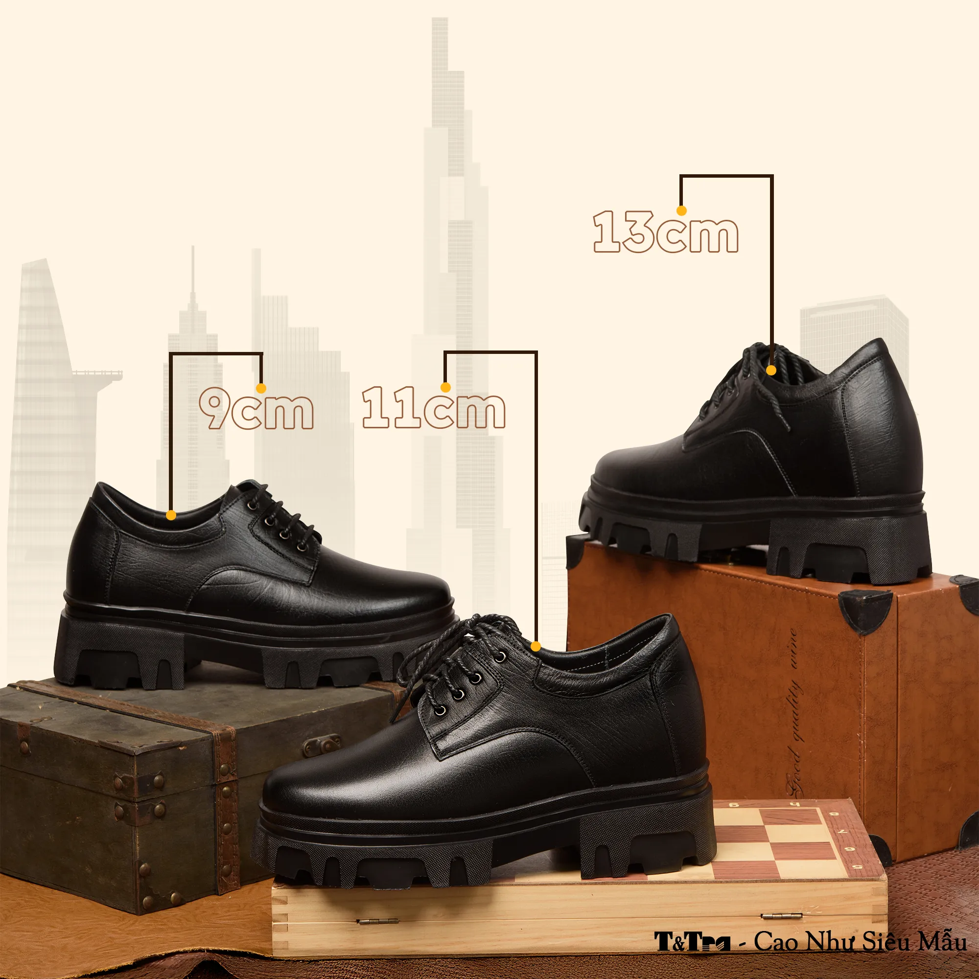 GIÀY CAO NAM  SIÊU NHẸ T167ĐS CAO 9CM