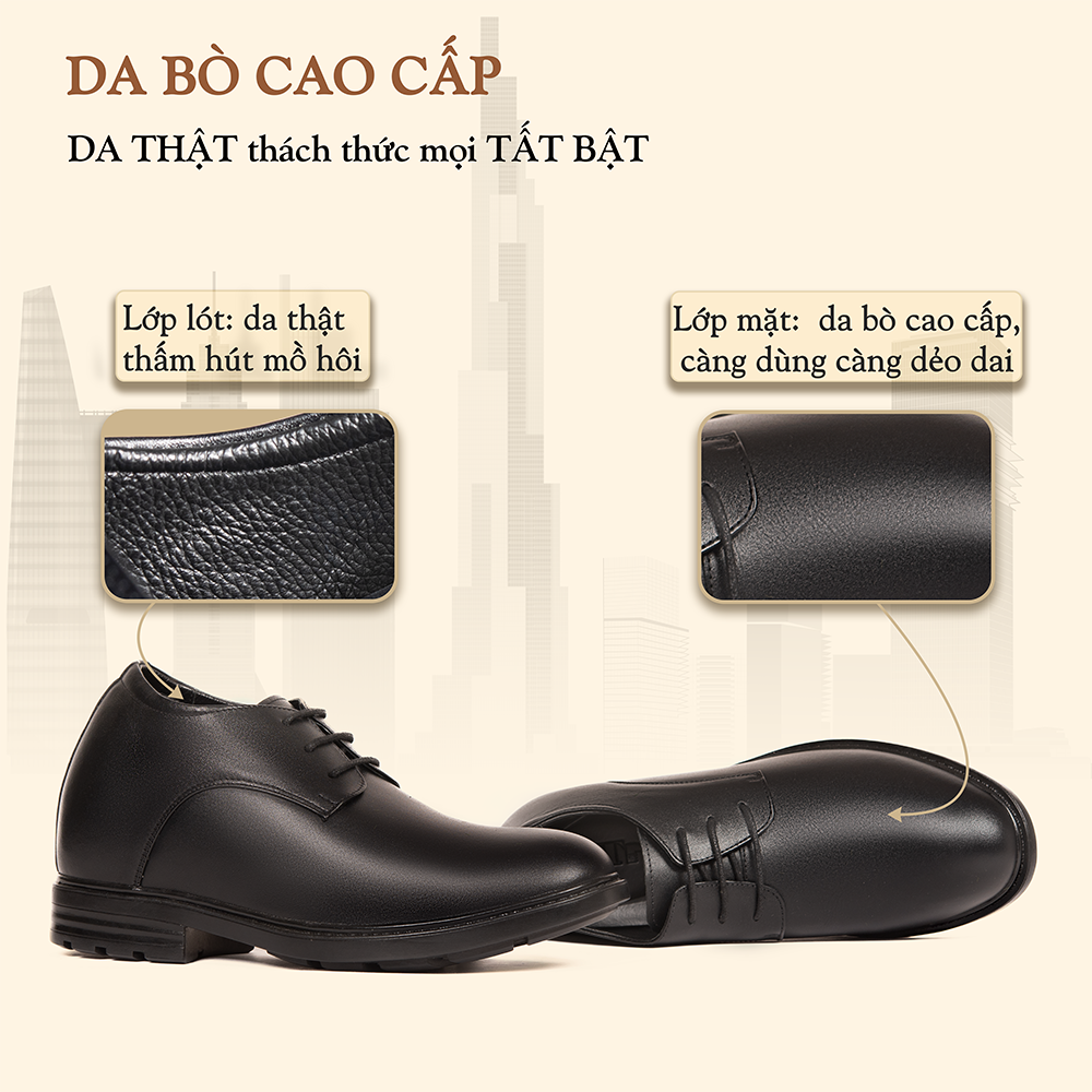 GIÀY ĐỘN NAM CAO 10CM SIÊU ÊM - CHỐNG DỐC T92 ĐEN