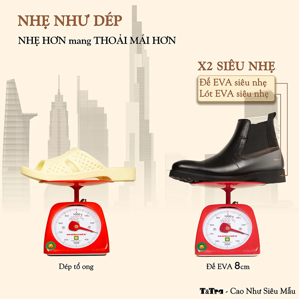 GIÀY CAO CỔ NAM SIÊU NHẸ S1077A ĐEN CAO 8CM