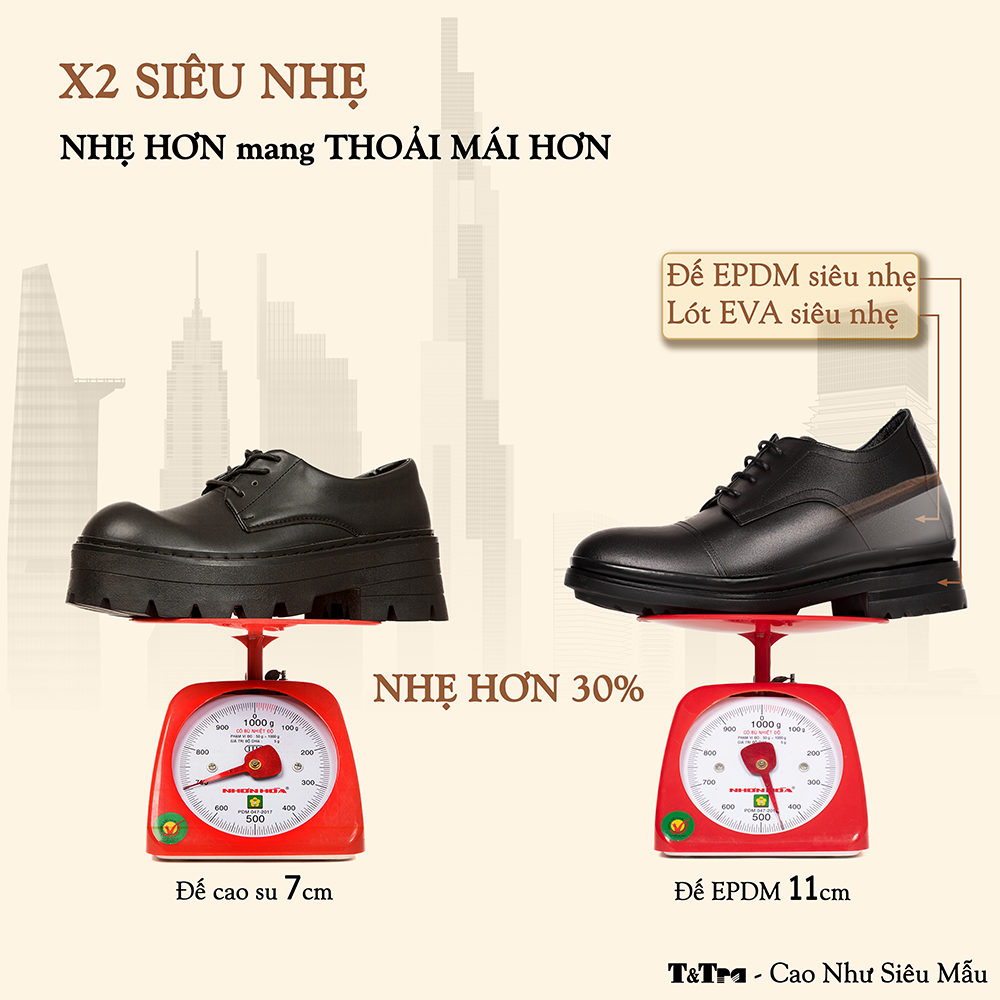 GIÀY CAO NAM  SIÊU NHẸ T121Đ CAO 11CM