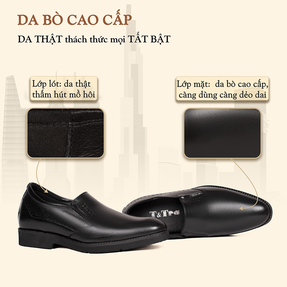 GIÀY TĂNG CHIỀU CAO NAM S1085 ĐEN TRƠN SIÊU NHẸ CAO 6CM