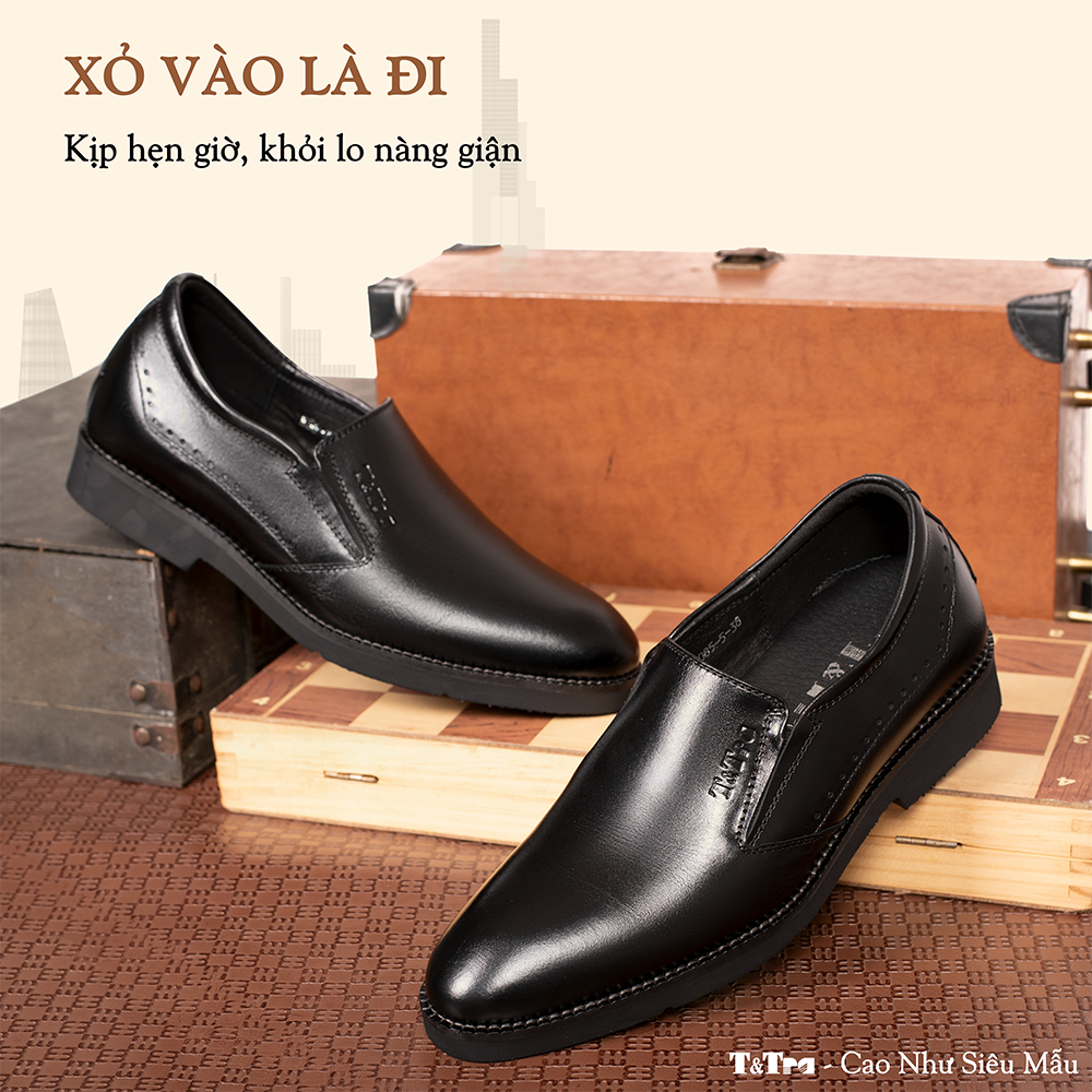 GIÀY TĂNG CHIỀU CAO NAM S1085 ĐEN TRƠN SIÊU NHẸ CAO 6CM