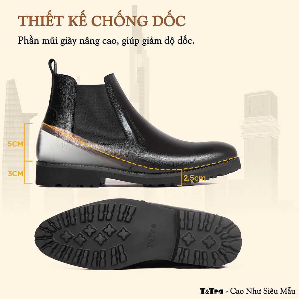 GIÀY CAO CỔ NAM SIÊU NHẸ S1077A ĐEN CAO 8CM