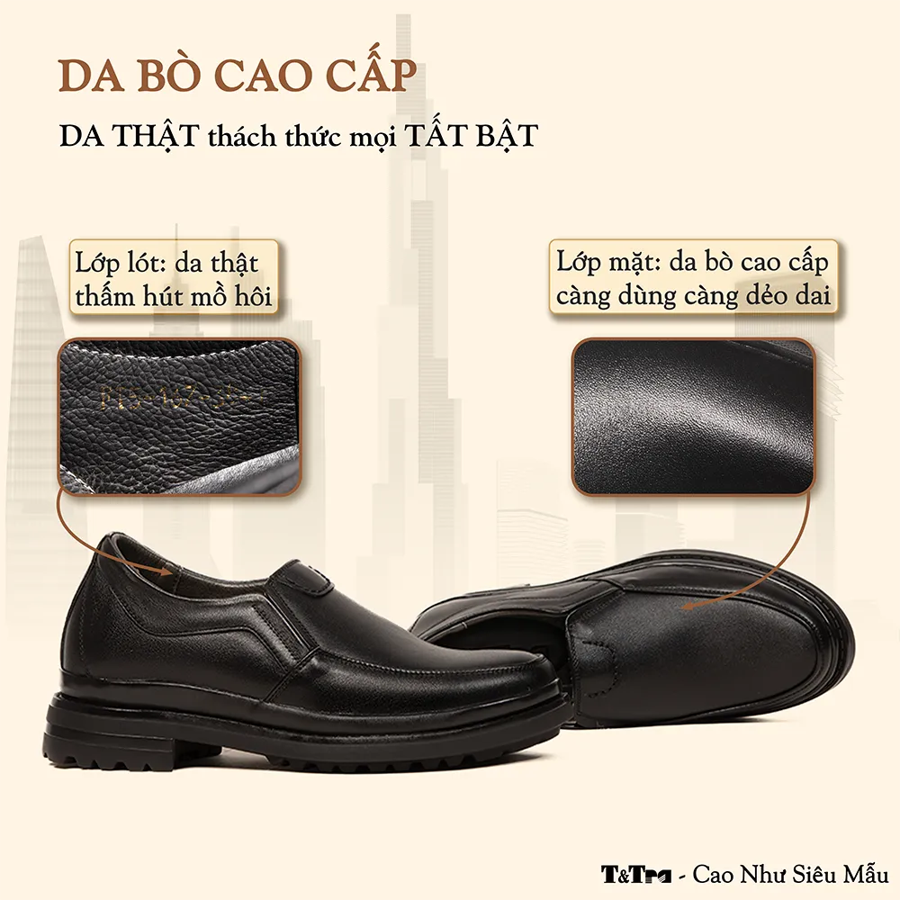 GIÀY ĐỘN NAM  SIÊU NHẸ T142 ĐEN CAO 7CM