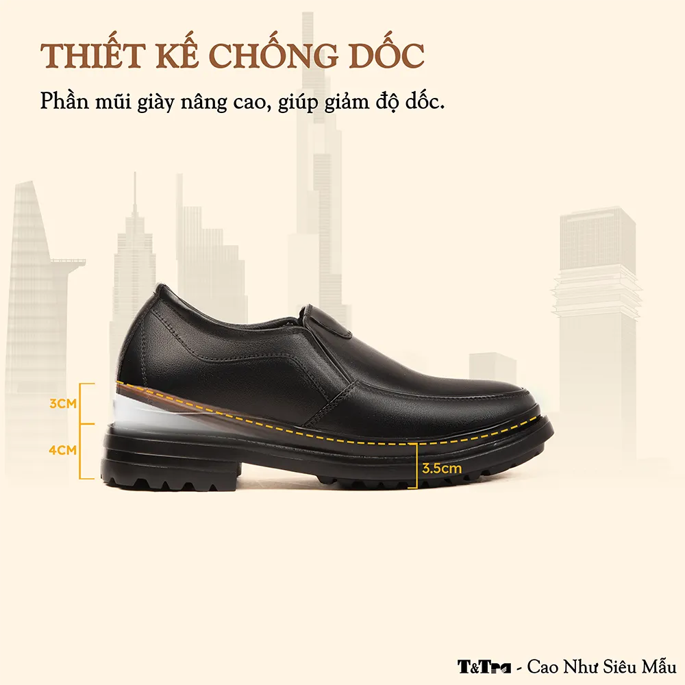 GIÀY ĐỘN NAM  SIÊU NHẸ T142 ĐEN CAO 7CM