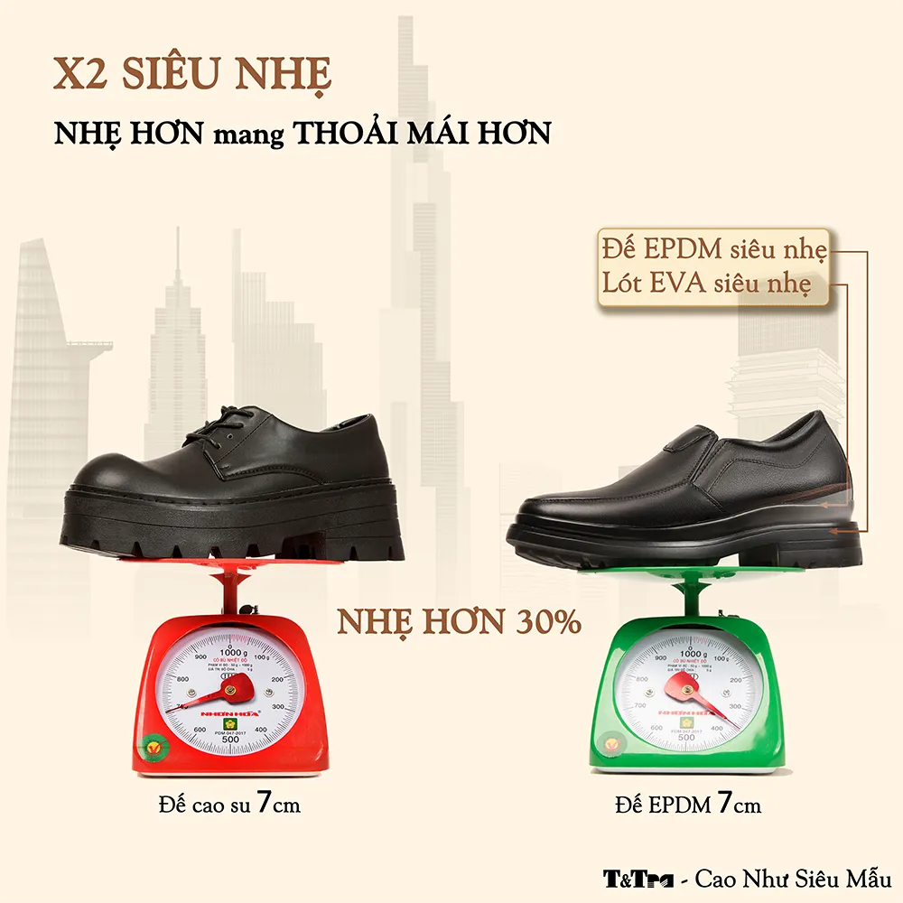 GIÀY ĐỘN NAM  SIÊU NHẸ T142 ĐEN CAO 7CM