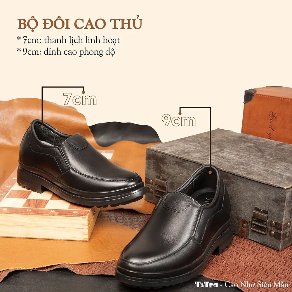 GIÀY ĐỘN NAM  SIÊU NHẸ T142 ĐEN CAO 9CM