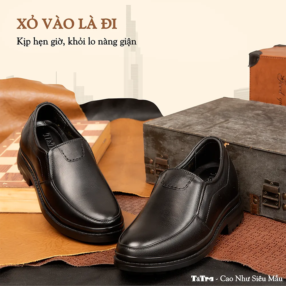 GIÀY ĐỘN NAM  SIÊU NHẸ T142 ĐEN CAO 7CM