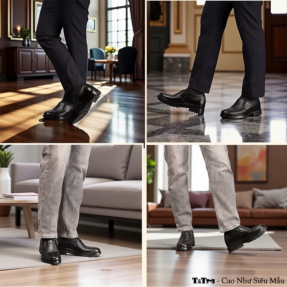 GIÀY ĐỘN NAM  SIÊU NHẸ T142 ĐEN CAO 7CM