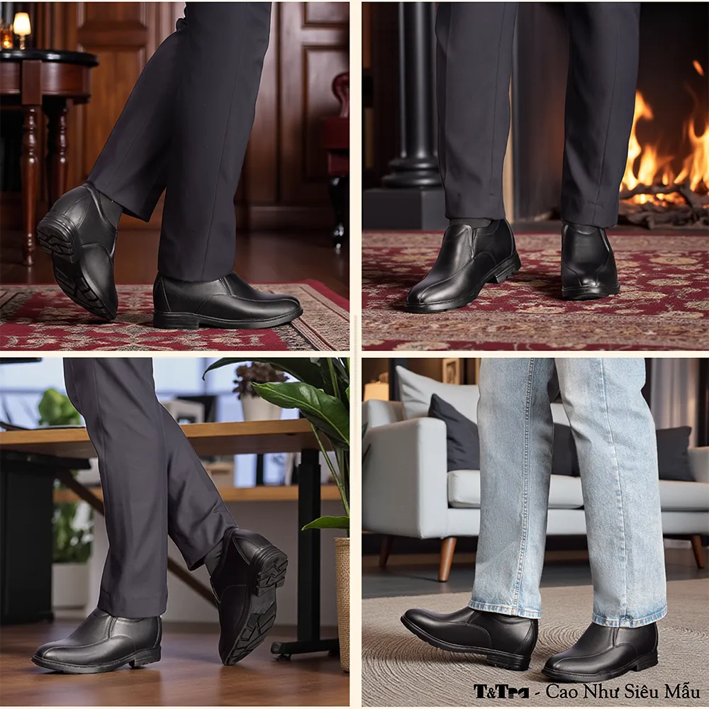 GIÀY ĐỘN NAM CAO 8CM SIÊU ÊM- CHỐNG DỐC T87 ĐEN