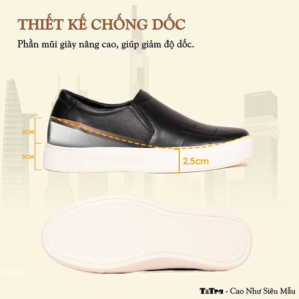 GIÀY TĂNG CHIỀU CAO NAM T145 ĐEN CAO 6CM