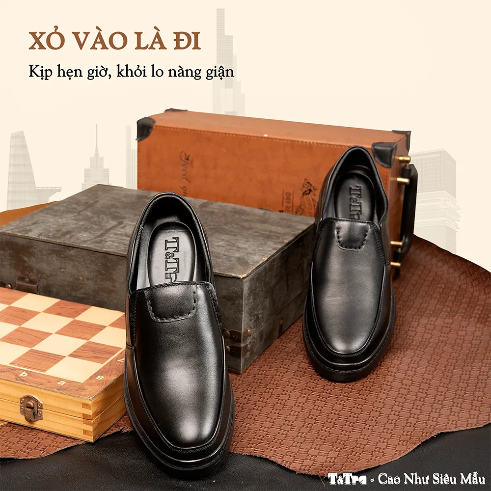 GIÀY ĐỘN NAM  SIÊU NHẸ T142 ĐEN CAO 9CM