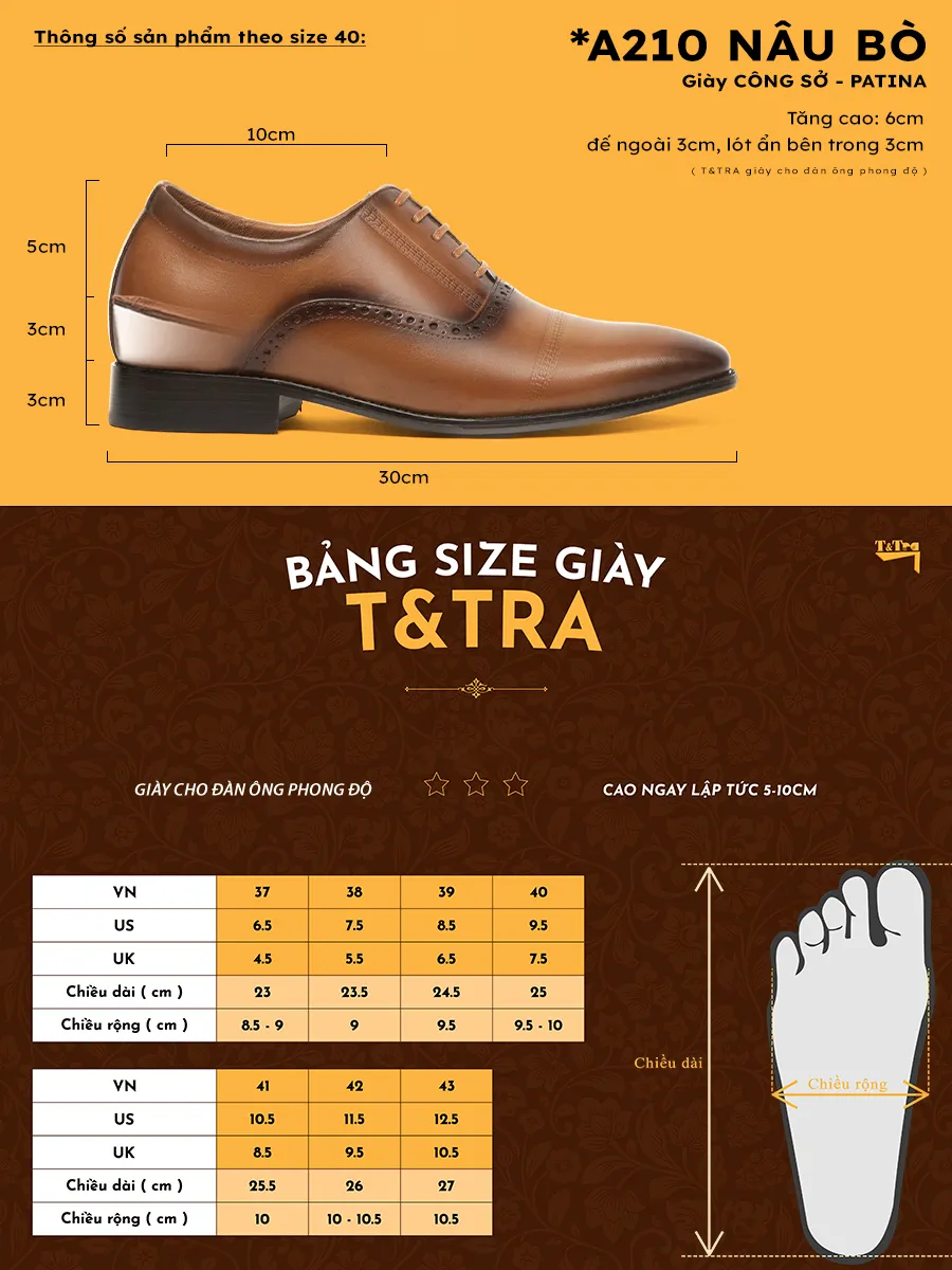 GIÀY CAO NAM A210NB 6CM - LUXURY SHOES