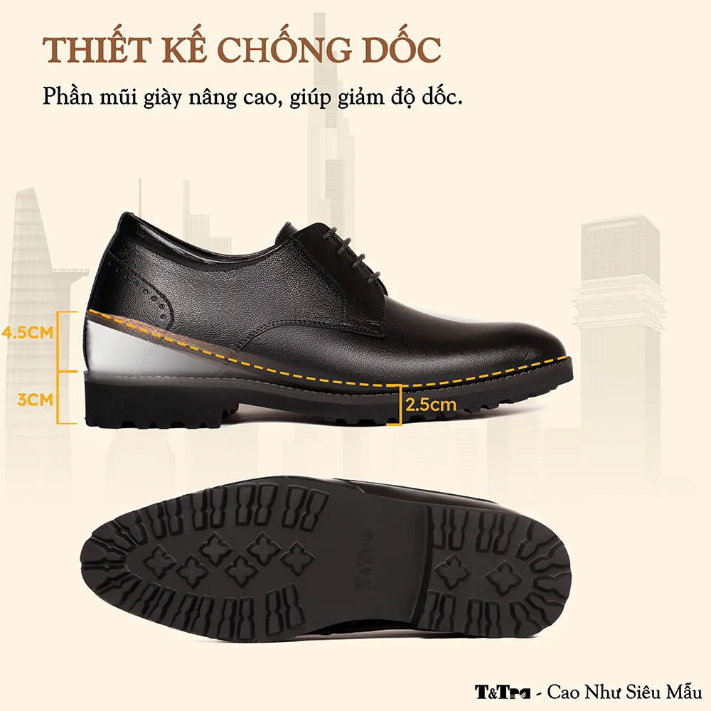 GIÀY ĐỘN NAM S1088 ĐEN 7.5CM - NHẸ NHƯ DÉP
