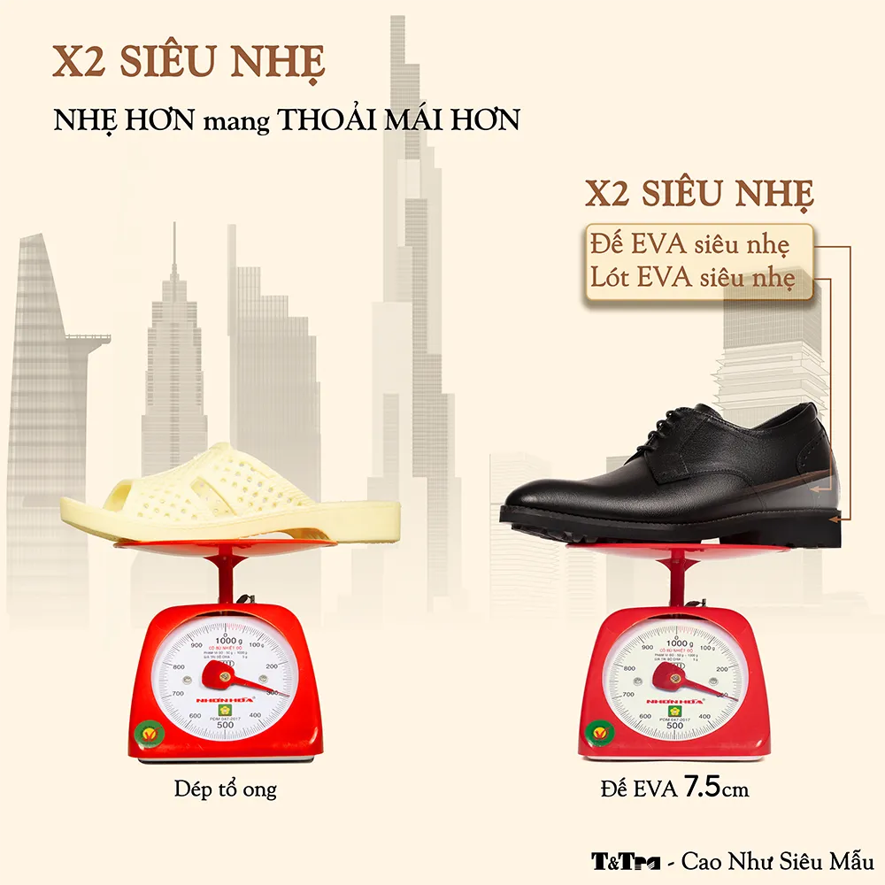 GIÀY ĐỘN NAM S1088 ĐEN 7.5CM - NHẸ NHƯ DÉP